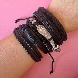 6 Pack Black Leather Bracelet Bundle for Men or Women Halloween costume